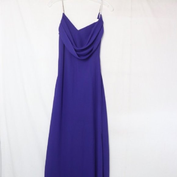DAVE & JOHNNY ROYAL CHIFFON OVERLAY LONG DRESS - Picture 14 of 16